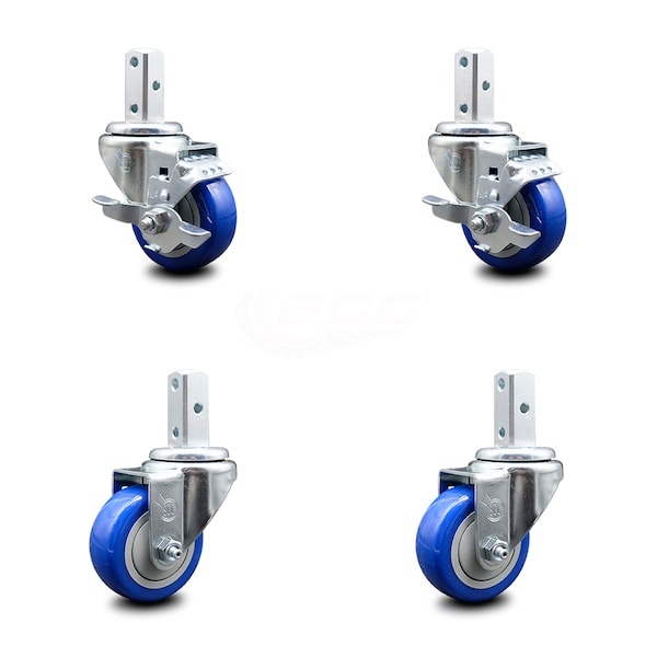 Service Caster 3.5 Inch Blue Polyurethane Wheel Swivel 3/4 Inch Square Stem Caster Brake, 2PK SCC-SQ20S3514-PPUB-BLUE-TLB-34-2-S-2 - main